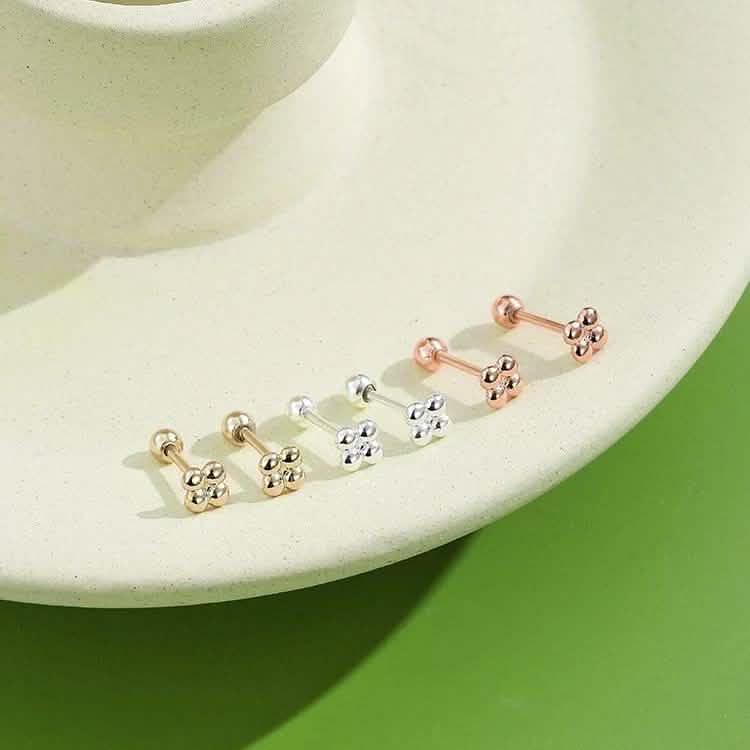 INALIS 925 Sterling Silver Minimalist Small Cute Stud Cross Flower Earrings