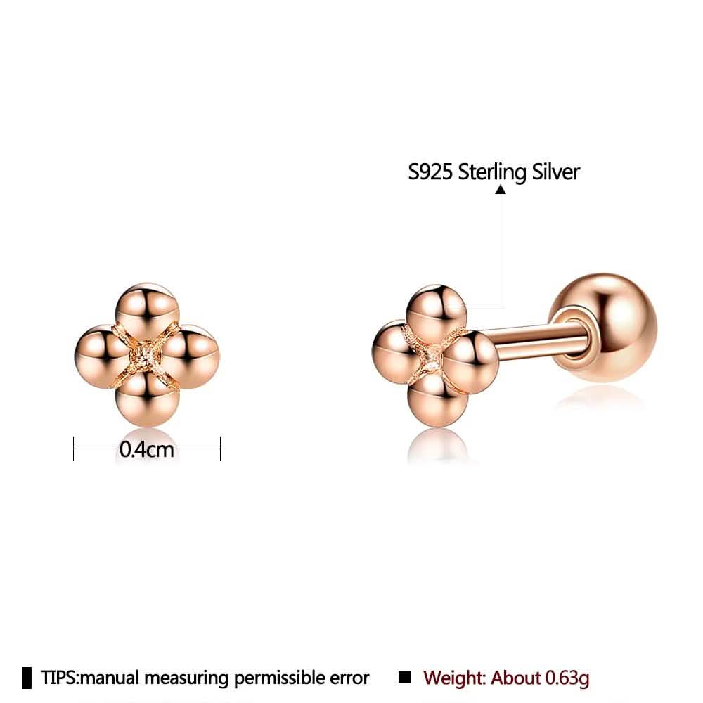 INALIS 925 Sterling Silver Minimalist Small Cute Stud Cross Flower Earrings