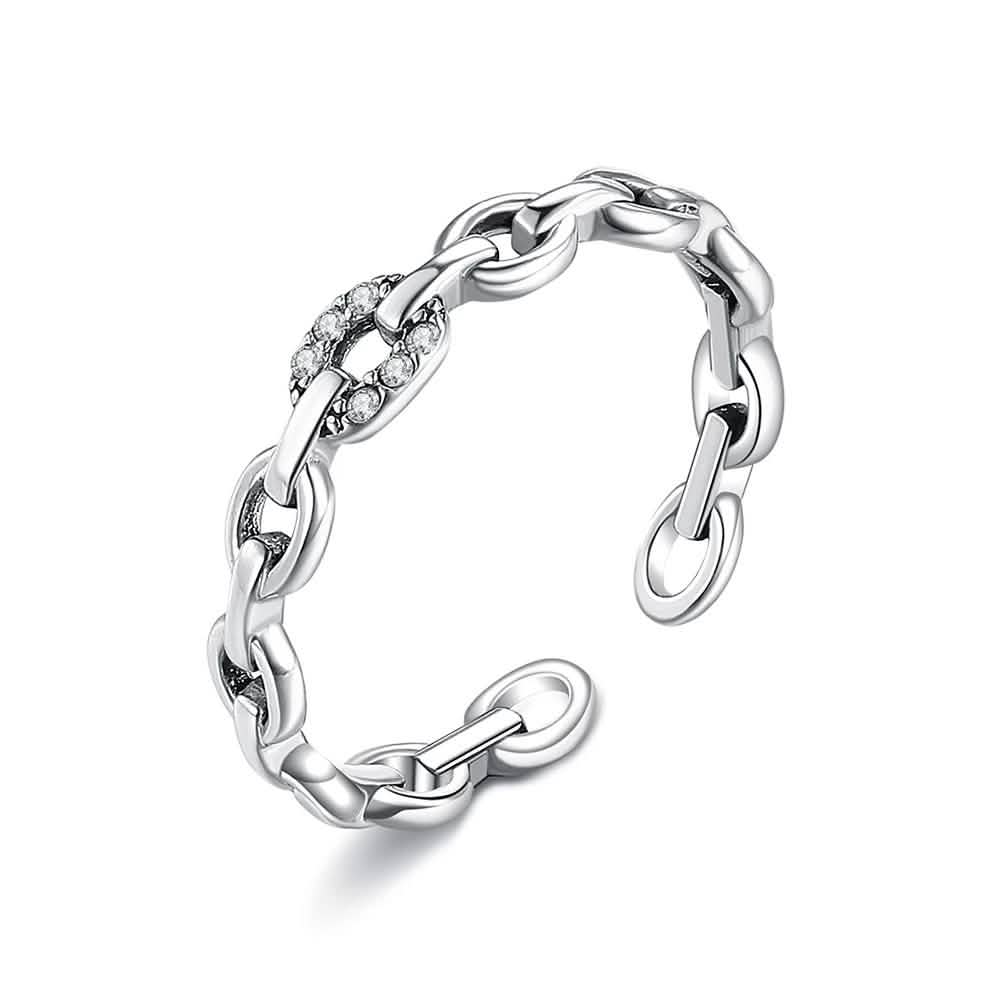 INALIS 925 Sterling Silver Opening Geometric Chain Ring for Women