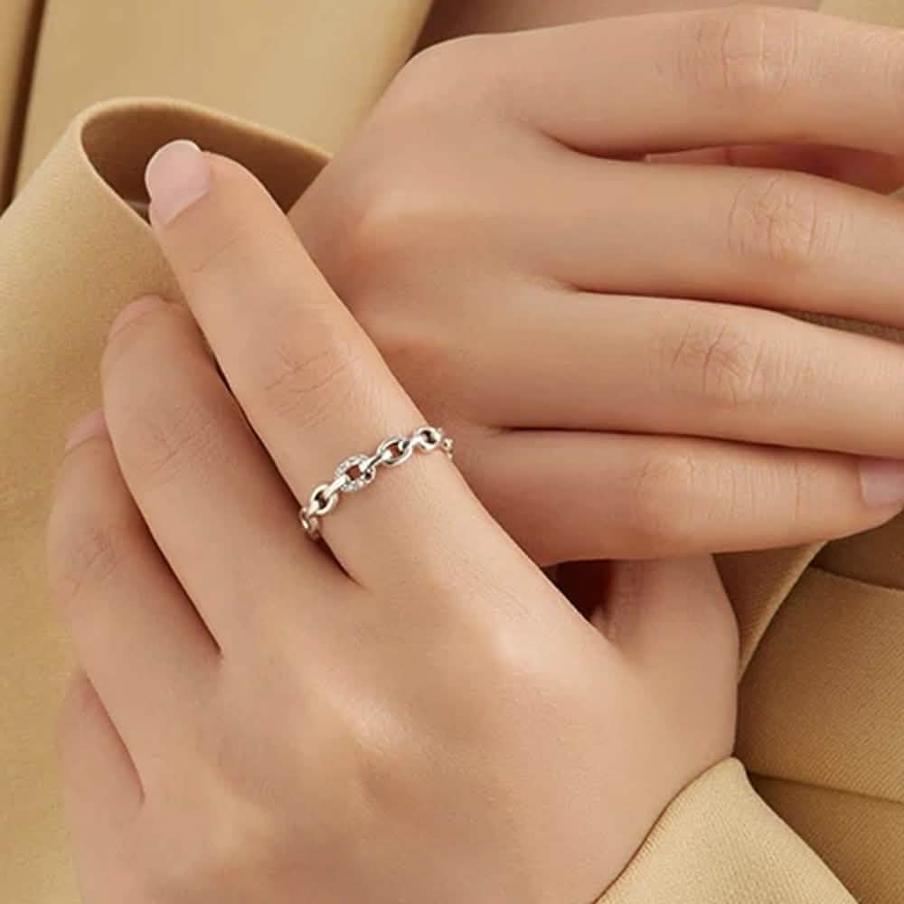 INALIS 925 Sterling Silver Opening Geometric Chain Ring for Women