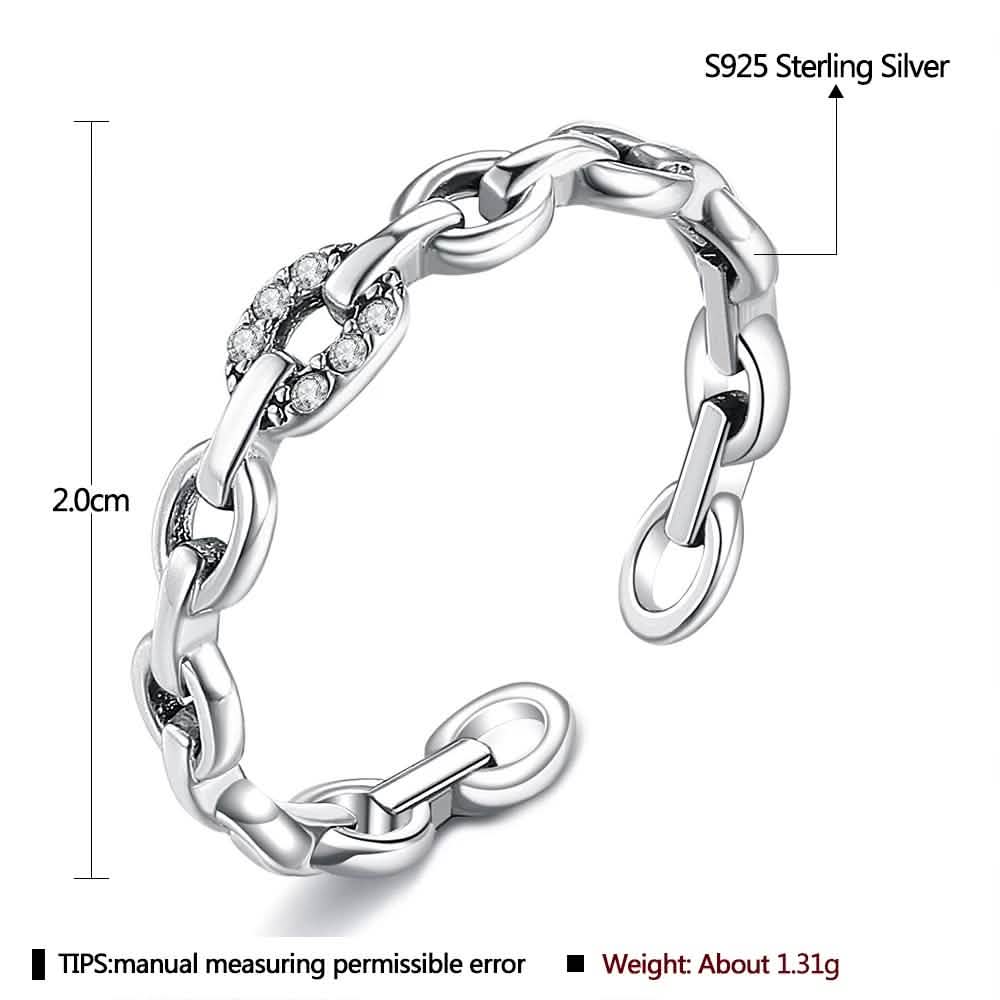 INALIS 925 Sterling Silver Opening Geometric Chain Ring for Women