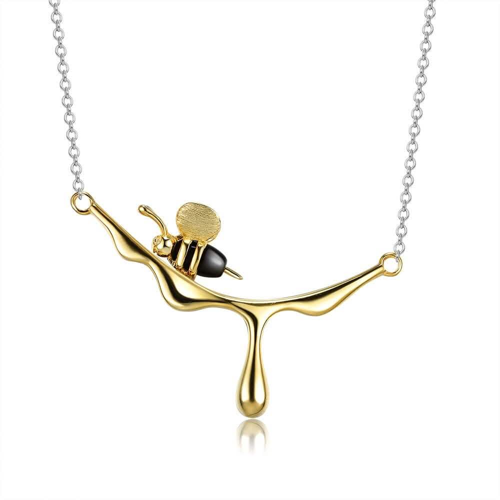 INALIS 925 Sterling Silver Pendant Cute Bee Agate Stone Luxurious Necklace