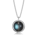 INALIS - 925 Sterling Silver Round Pendant Black Moonstone Necklace