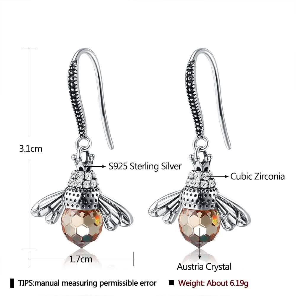 INALIS Bee Shaped 925 Sterling Silver Cubic Zirconia And Austria Crystal Earring