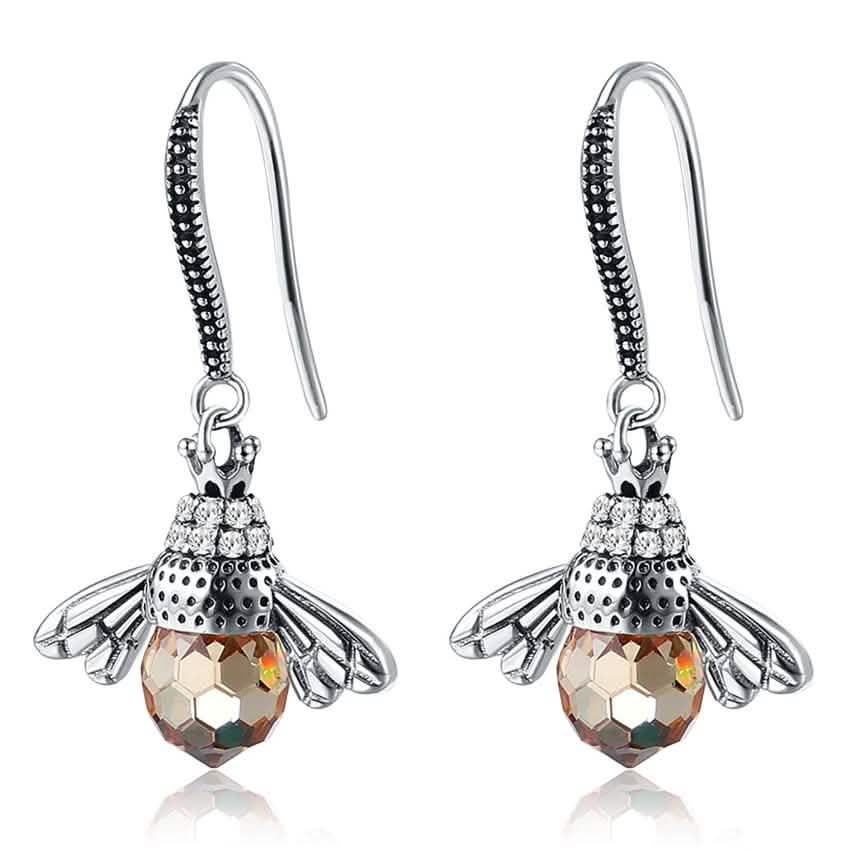 INALIS Bee Shaped 925 Sterling Silver Cubic Zirconia And Austria Crystal Earring