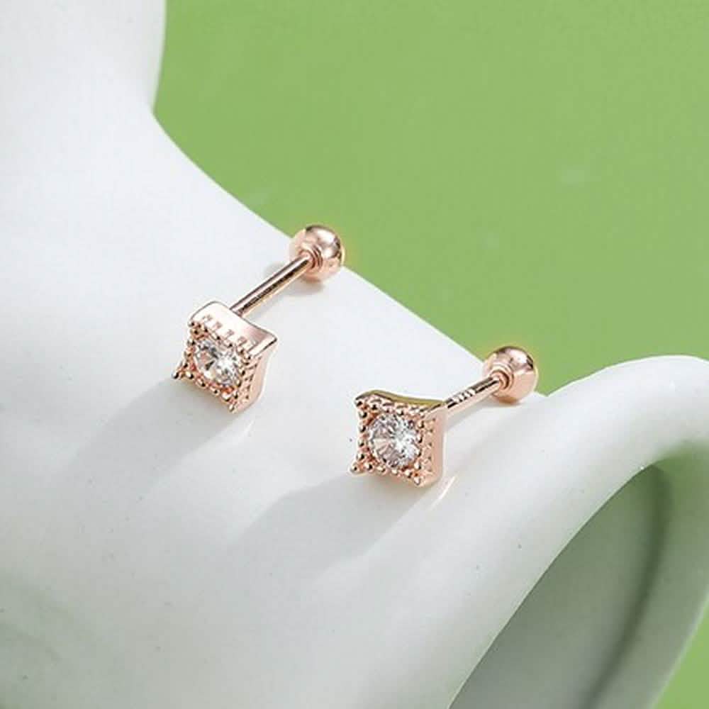 INALIS Square Shape 925 Sterling Silver Small Stud Earrings