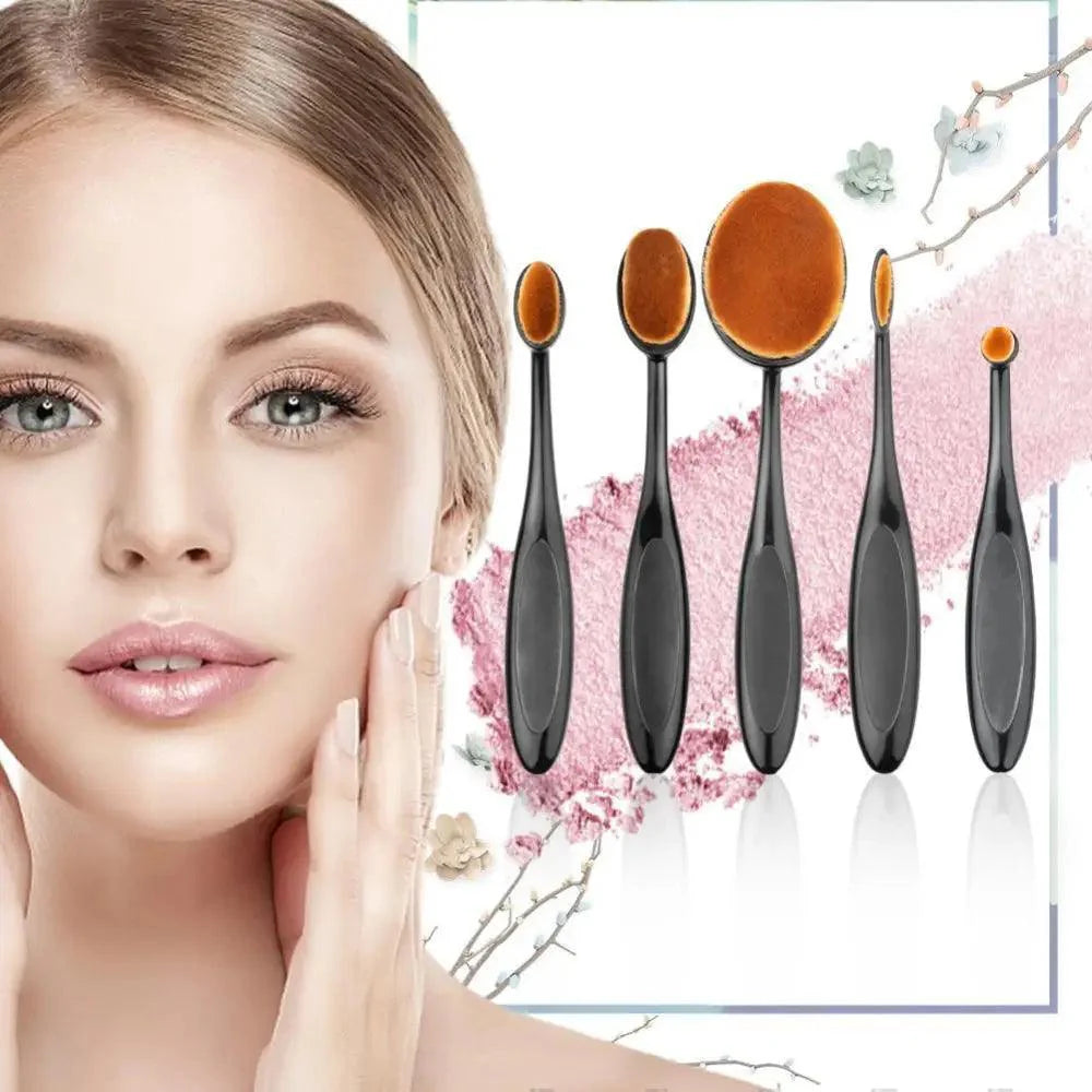 Incredible 5Pcs Oval Makeup Brushes Portable Toothbrush Oval Nylon Hair Cosmetic Makeup Blush Face Foundation Blending Brush Makeup Tool