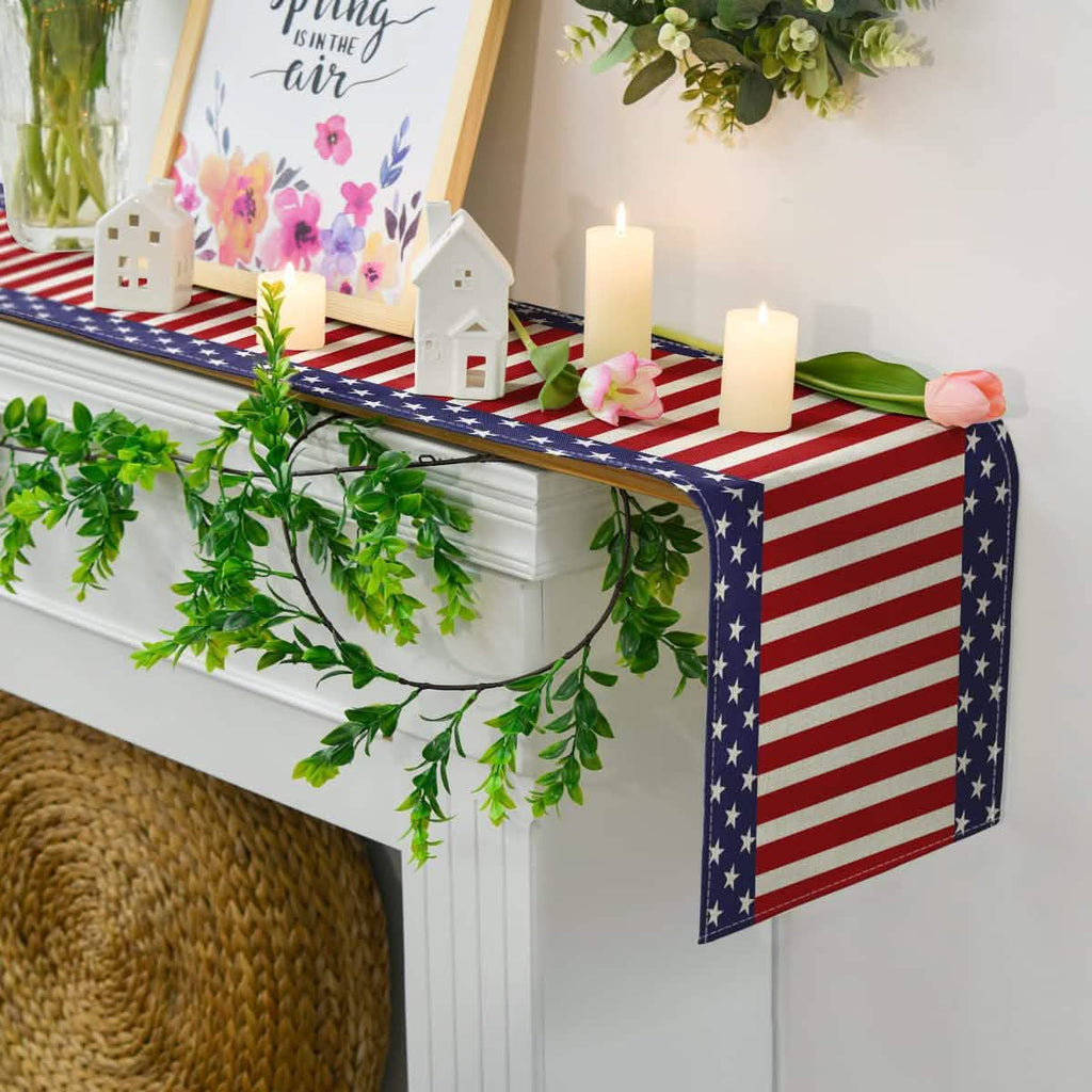 Independence Day Linen Burlap Table Bunting