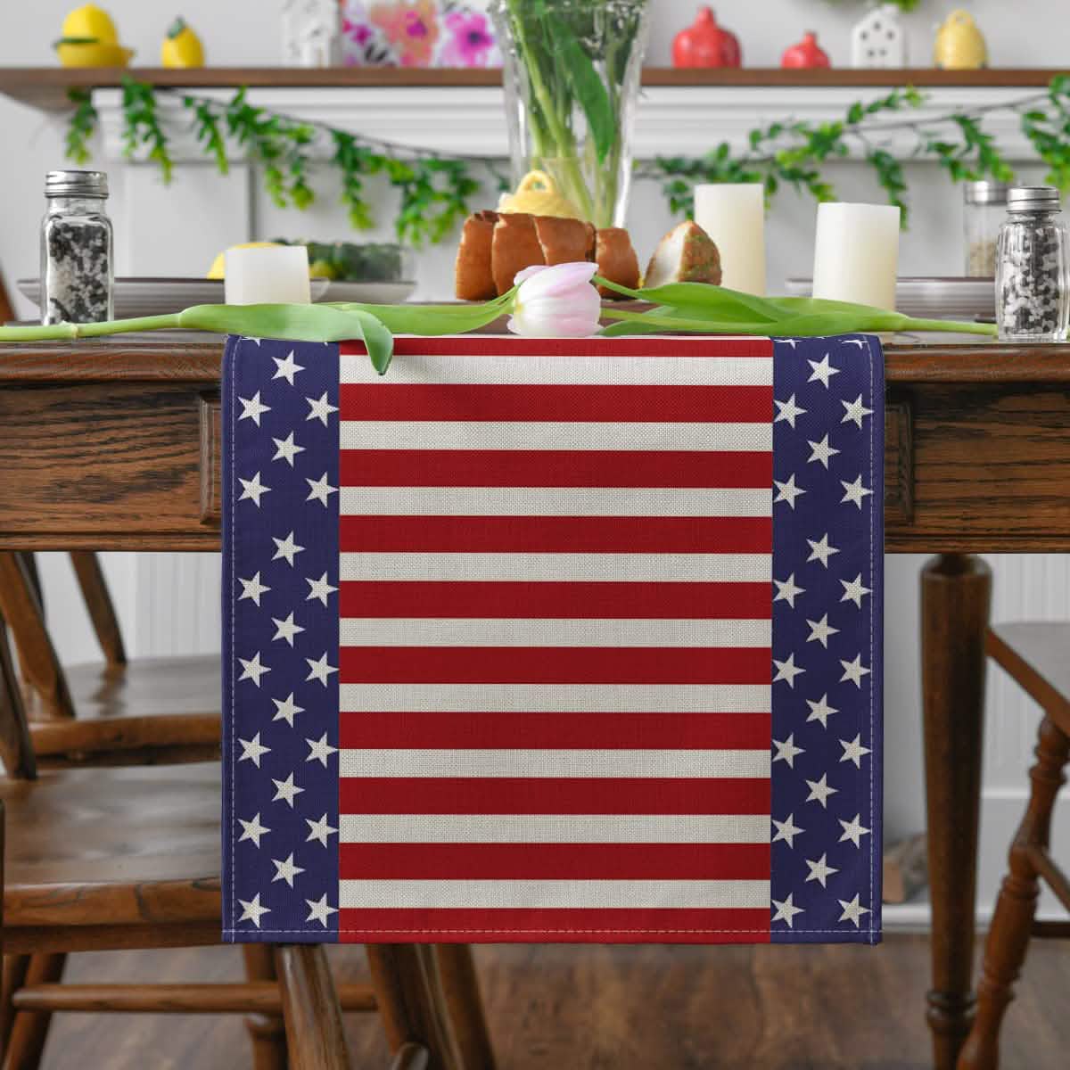 Independence Day Linen Burlap Table Bunting