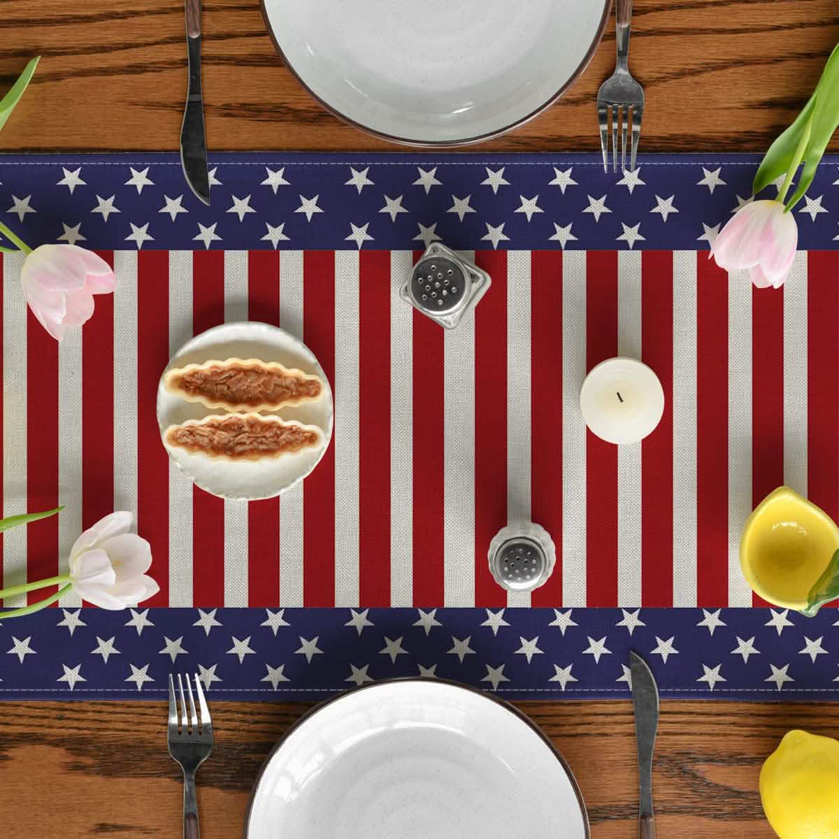 Independence Day Linen Burlap Table Bunting