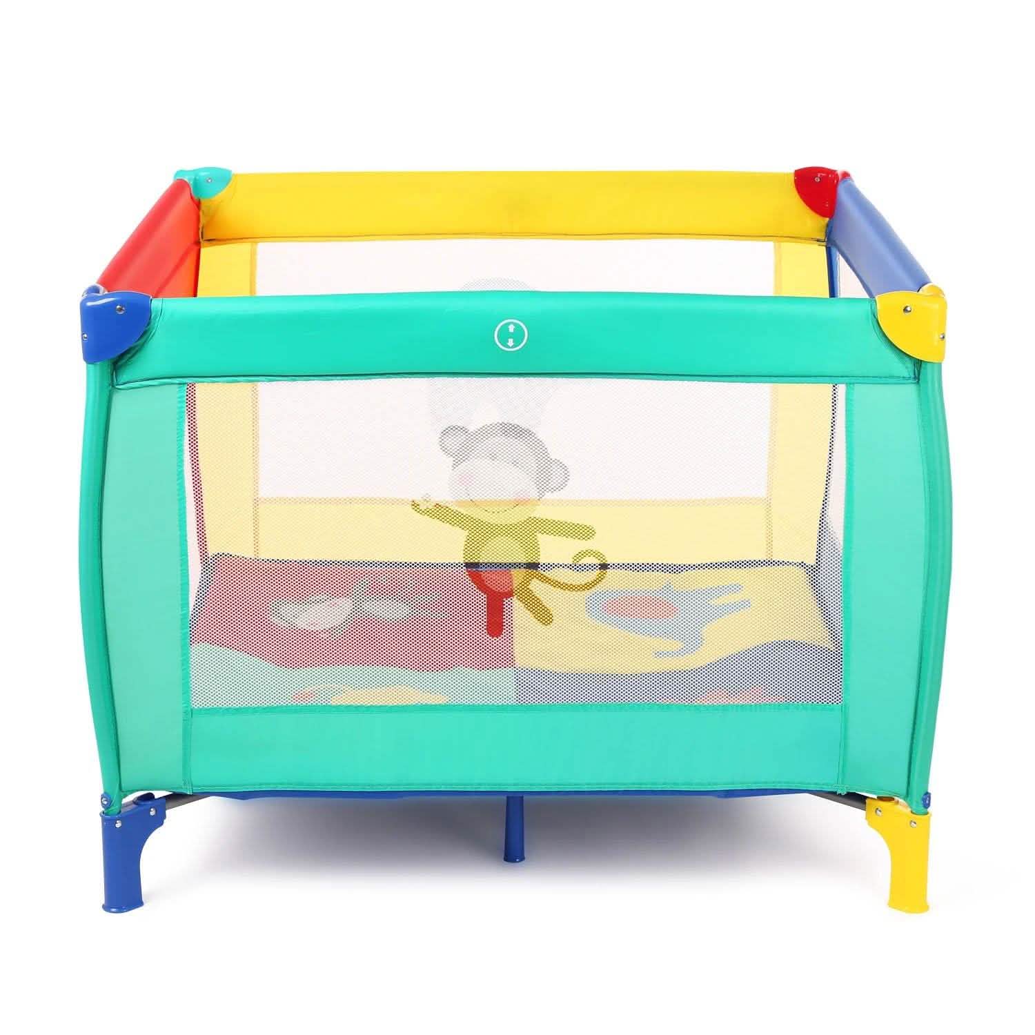 Infant Toddler Foldable Playpen Playard Mattress Safety Rail Fence