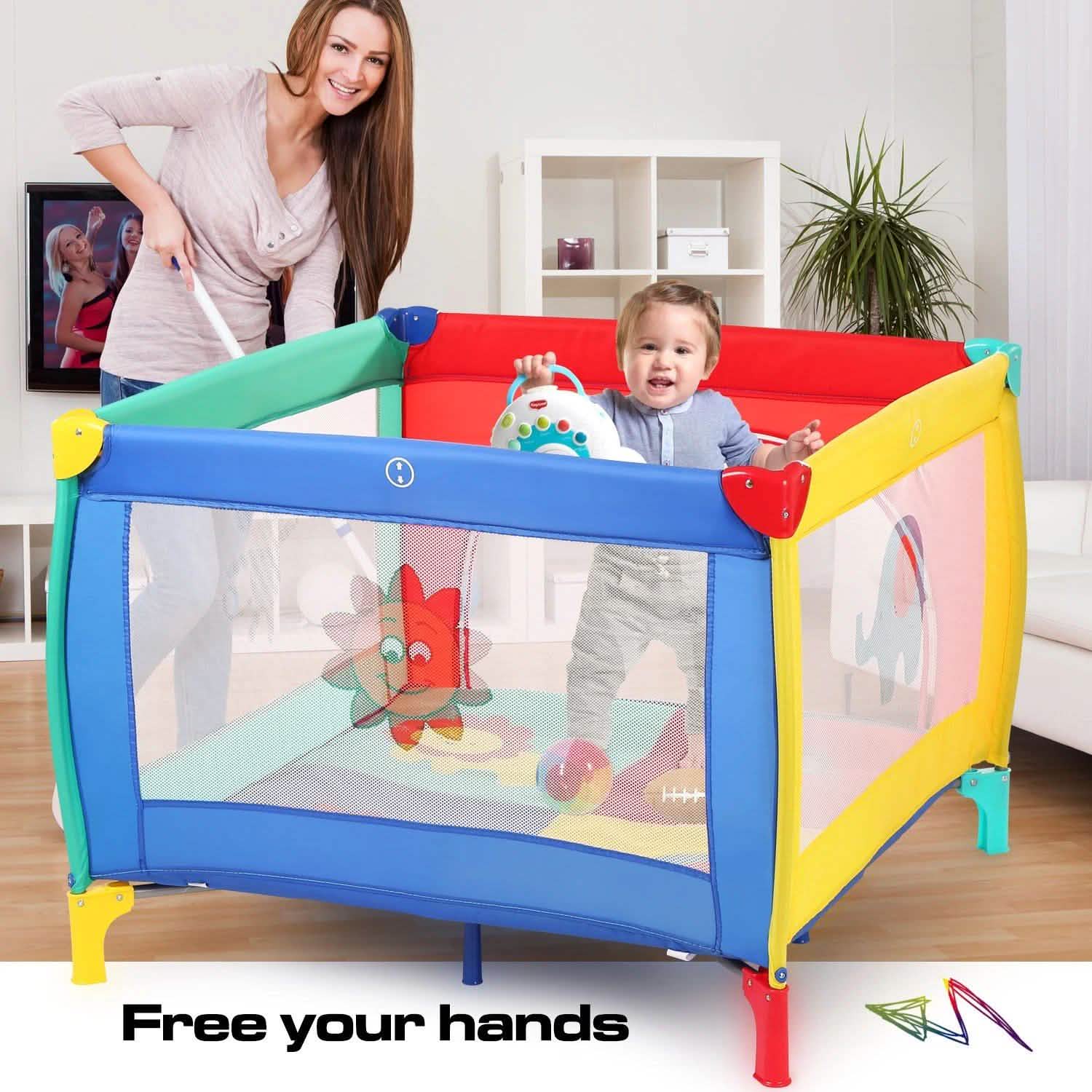 Infant Toddler Foldable Playpen Playard Mattress Safety Rail Fence