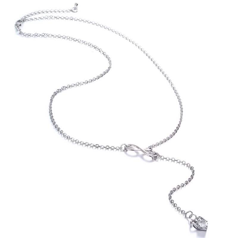Infinity Heart Crystal Lariat Pendant Necklace