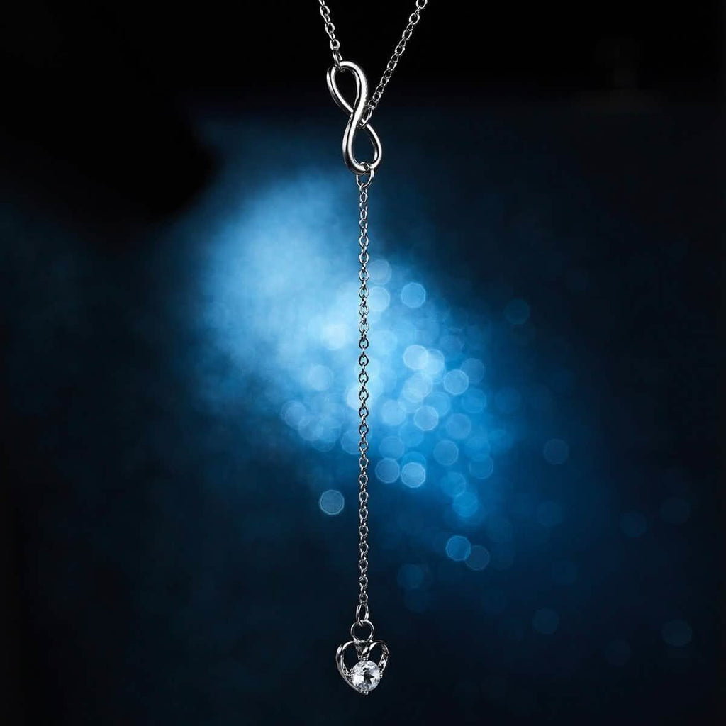 Infinity Heart Crystal Lariat Pendant Necklace