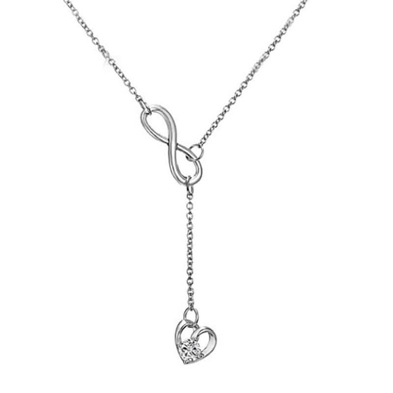 Infinity Heart Crystal Lariat Pendant Necklace