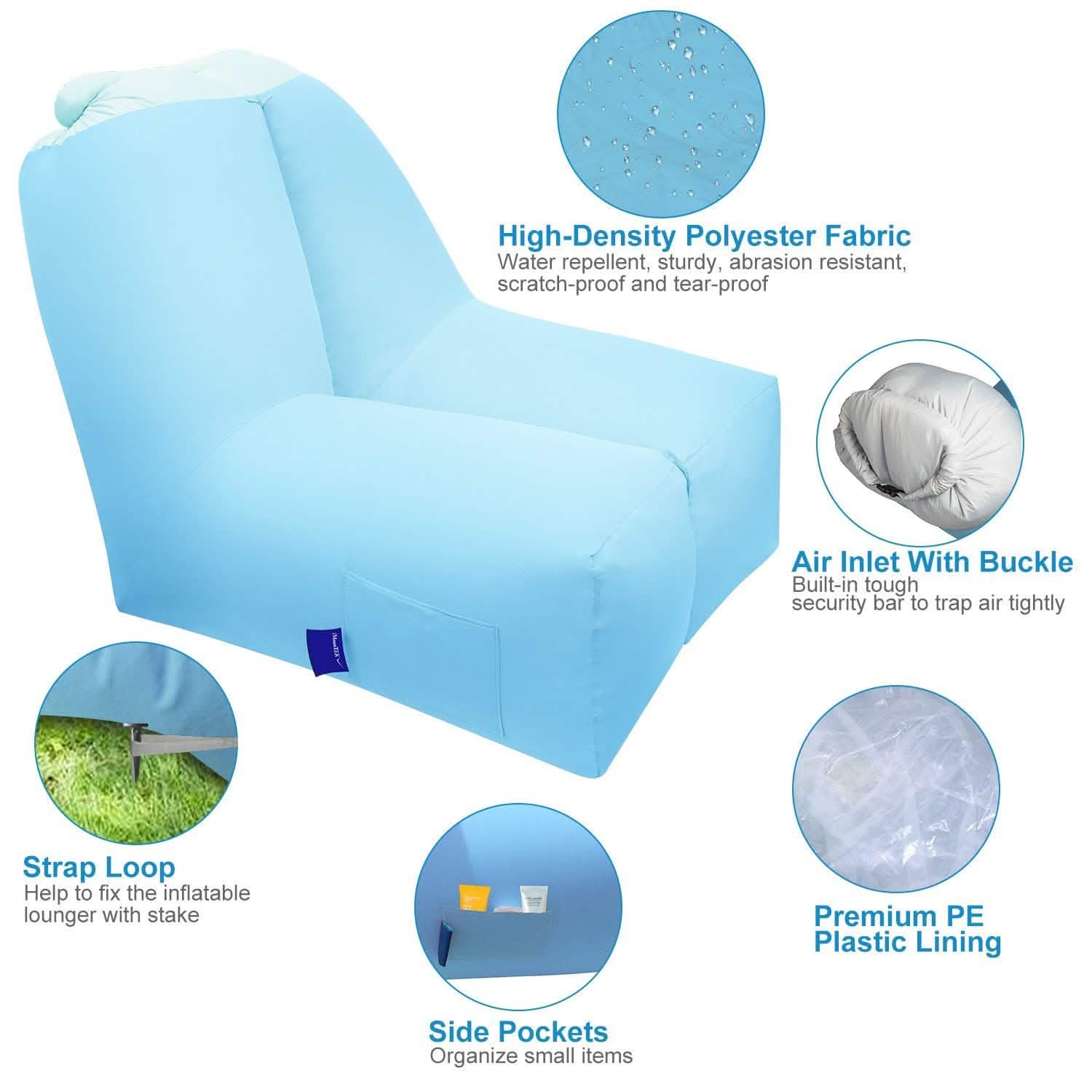 Inflatable Lounger Air Sofa Chair Couch with Portable Organizing Bag