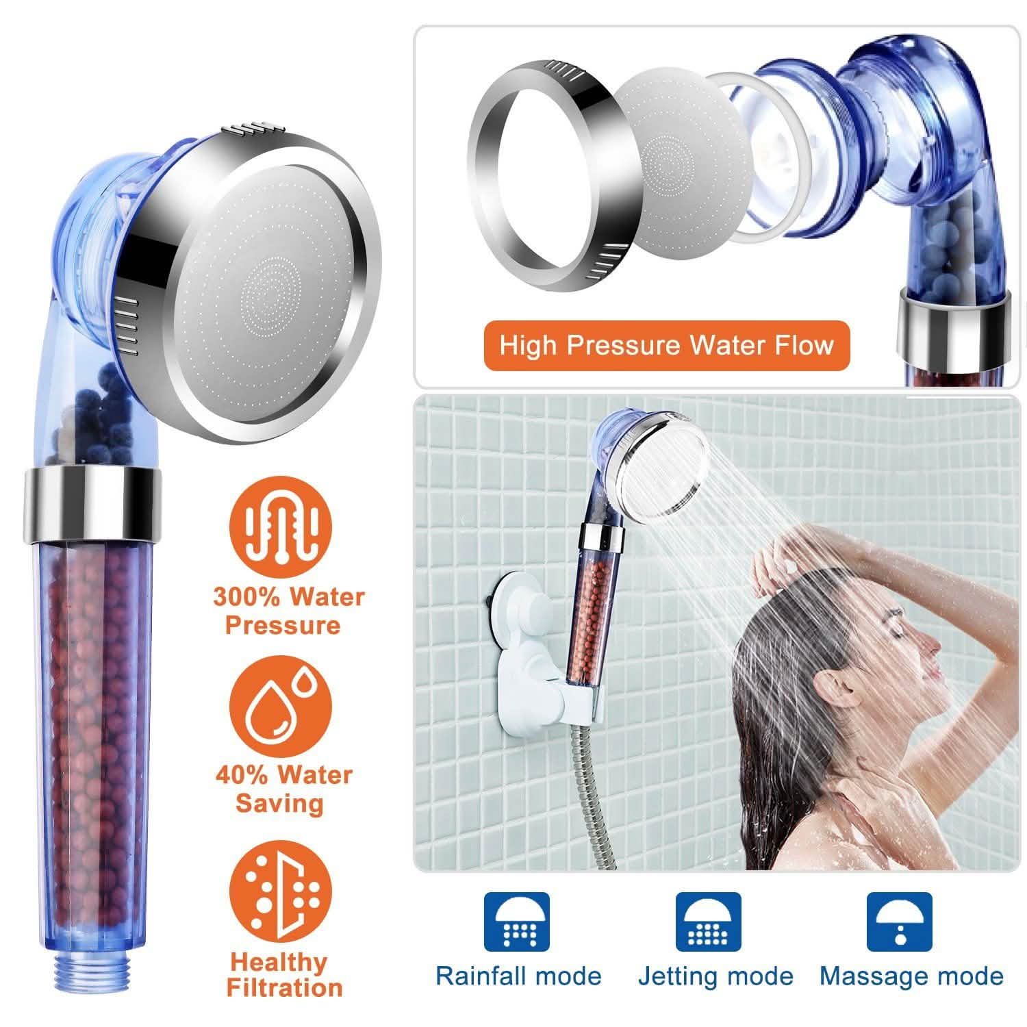 Ionic High Pressure Filter Shower Head