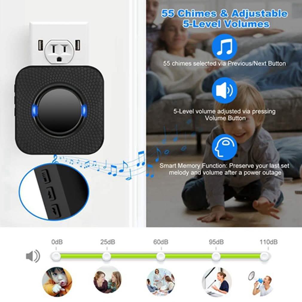 IP55 Waterproof Multi-Melody Wireless Doorbell Rings