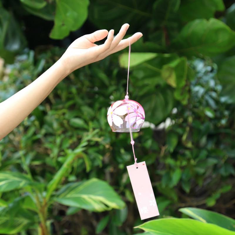 Japan Style Hand-paint Sakura Glass Wind Chimes Creative Gifts Painted Window & Door Hanging Bells Decorations Hanging Wind Chime Pendant Label Chimes Wind Bells Gift For Mom Home