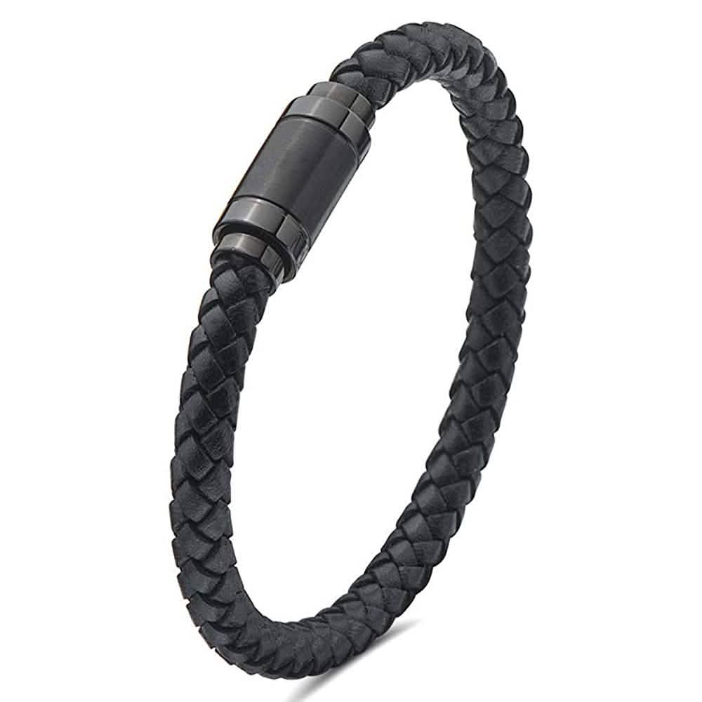 Jarrix Steel Men's Bracelet Leather Stainless Steel Magnetic Closure