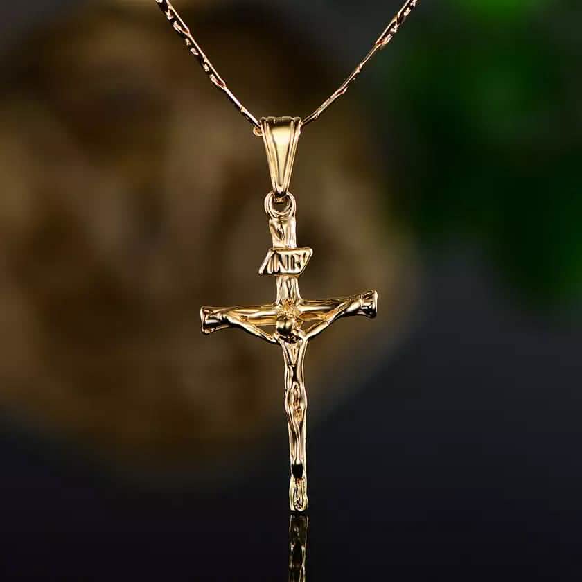 Jesus Crucifix Cross Gold Plated Pendant Necklace