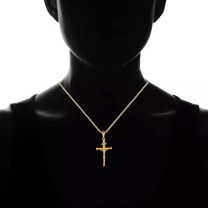 Jesus Crucifix Cross Gold Plated Pendant Necklace