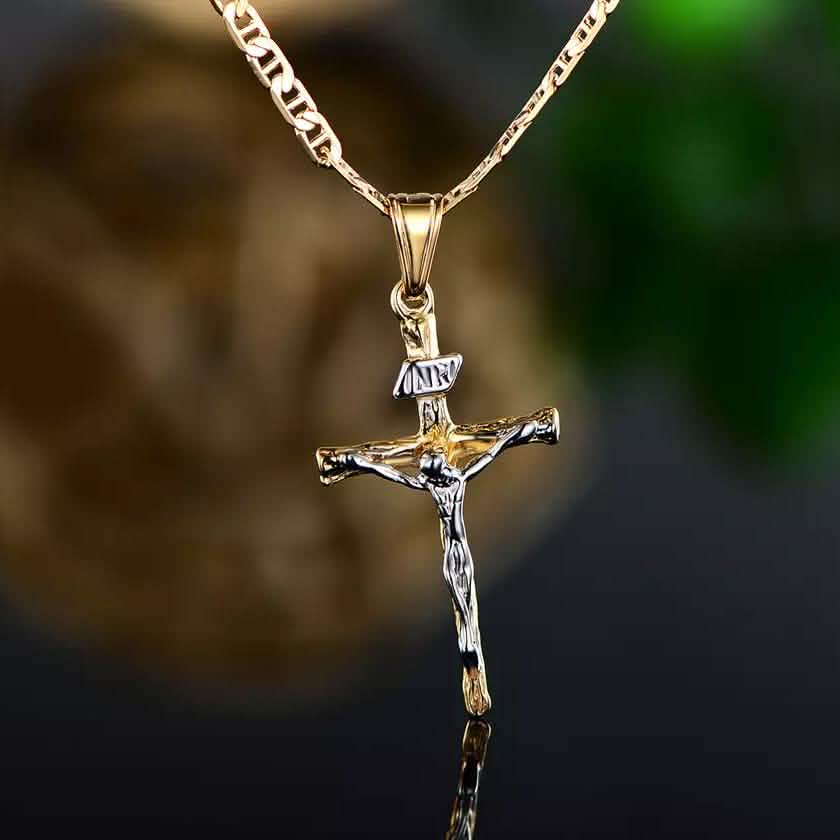 Jesus Crucifix Cross Gold Plated Pendant Necklace