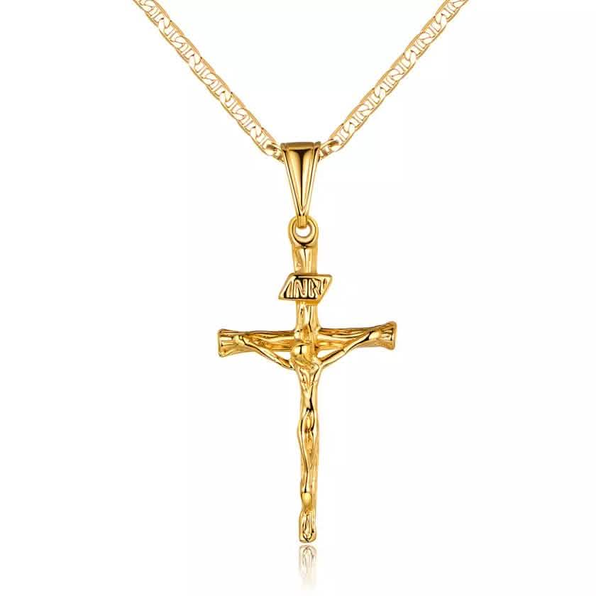 Jesus Crucifix Cross Gold Plated Pendant Necklace