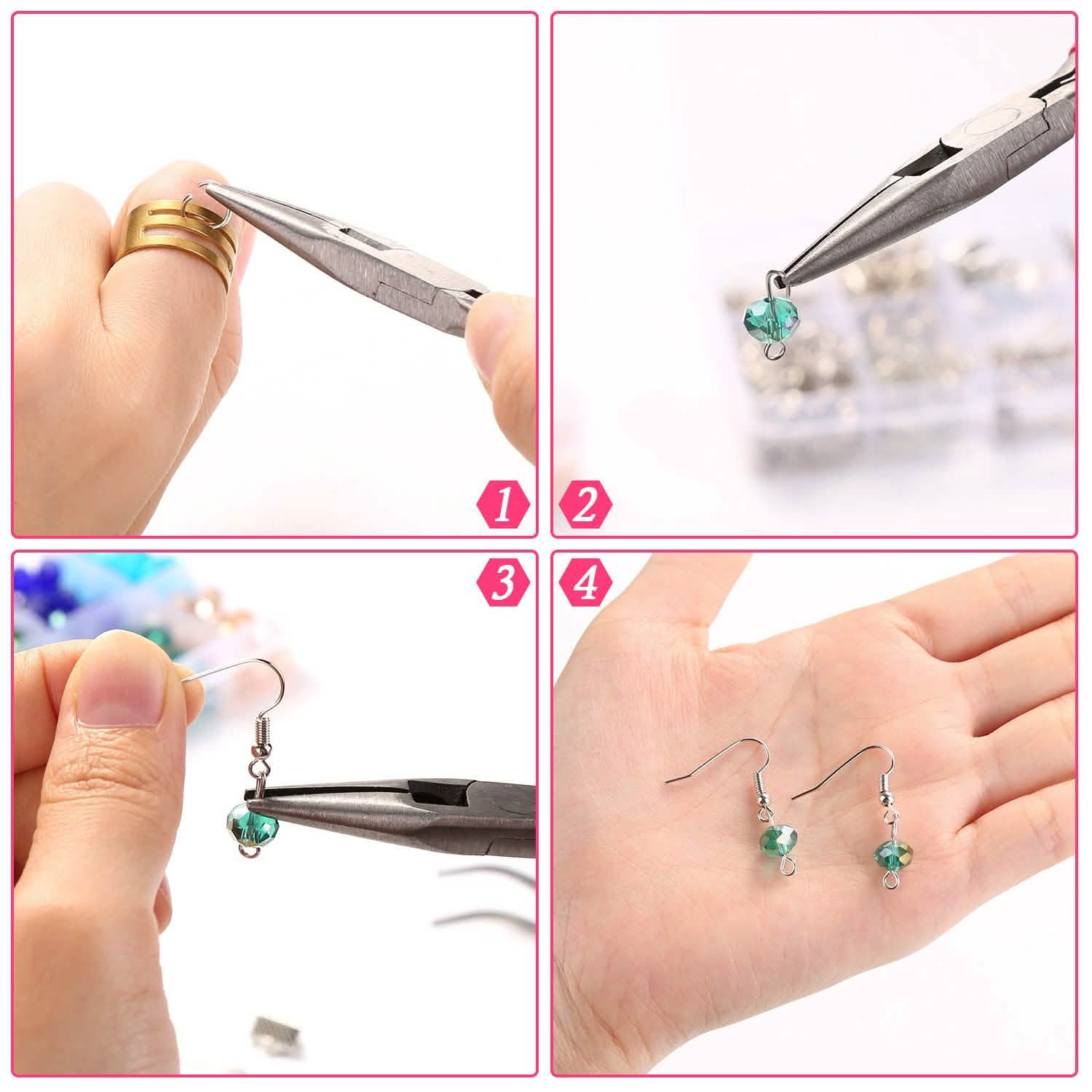 Jewelry Making Supplies Finding Kit Pliers Ribbon Ends Eye Pins Earring Hooks for DIY Craft