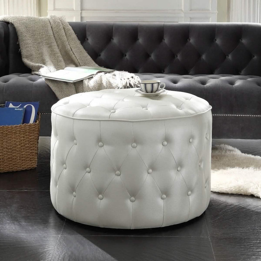 Jimmy Ottoman Button Tufted PU Leather Upholstered Round Pouf