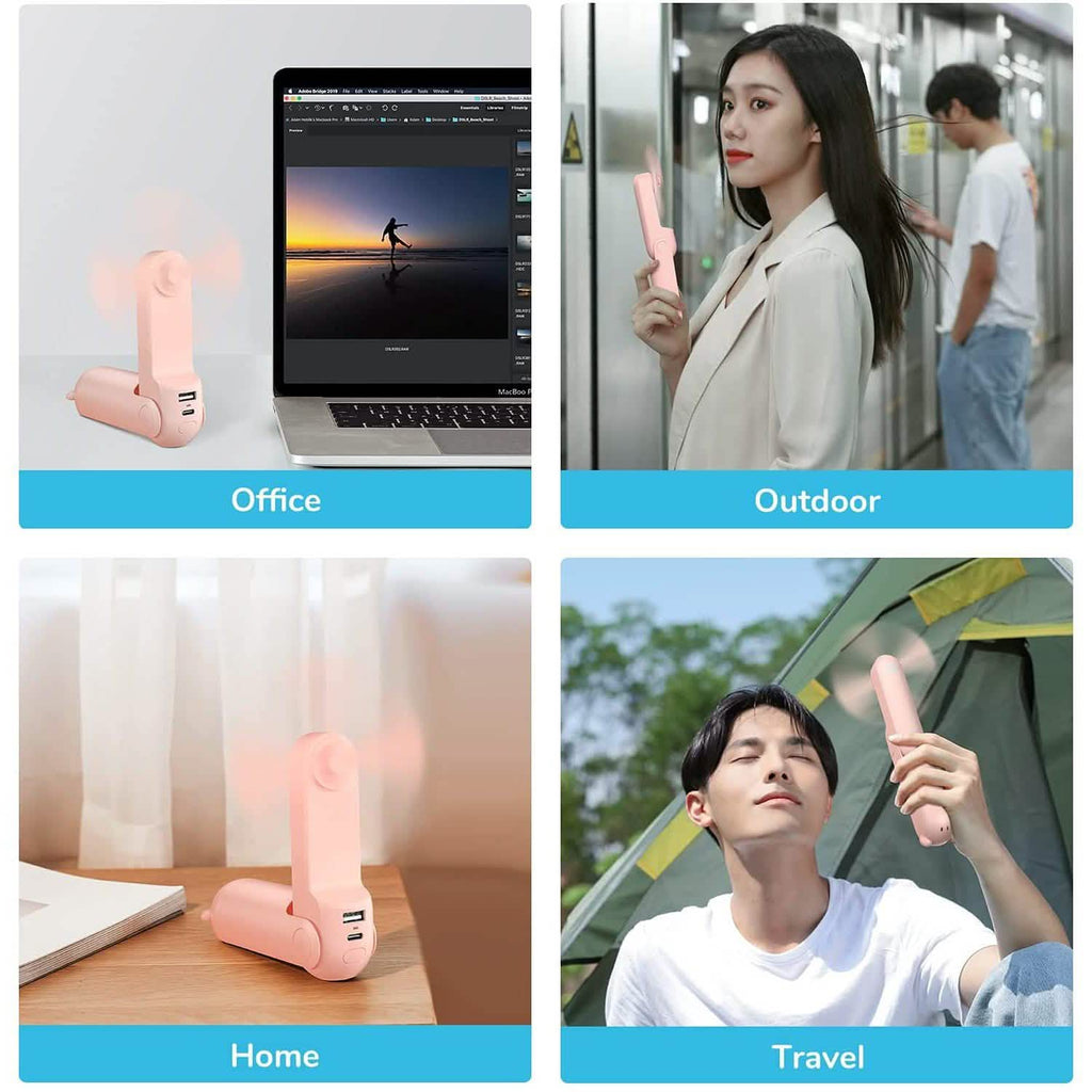 JISULIFE 3-in-1 Portable Small Pocket Fan with Power Bank