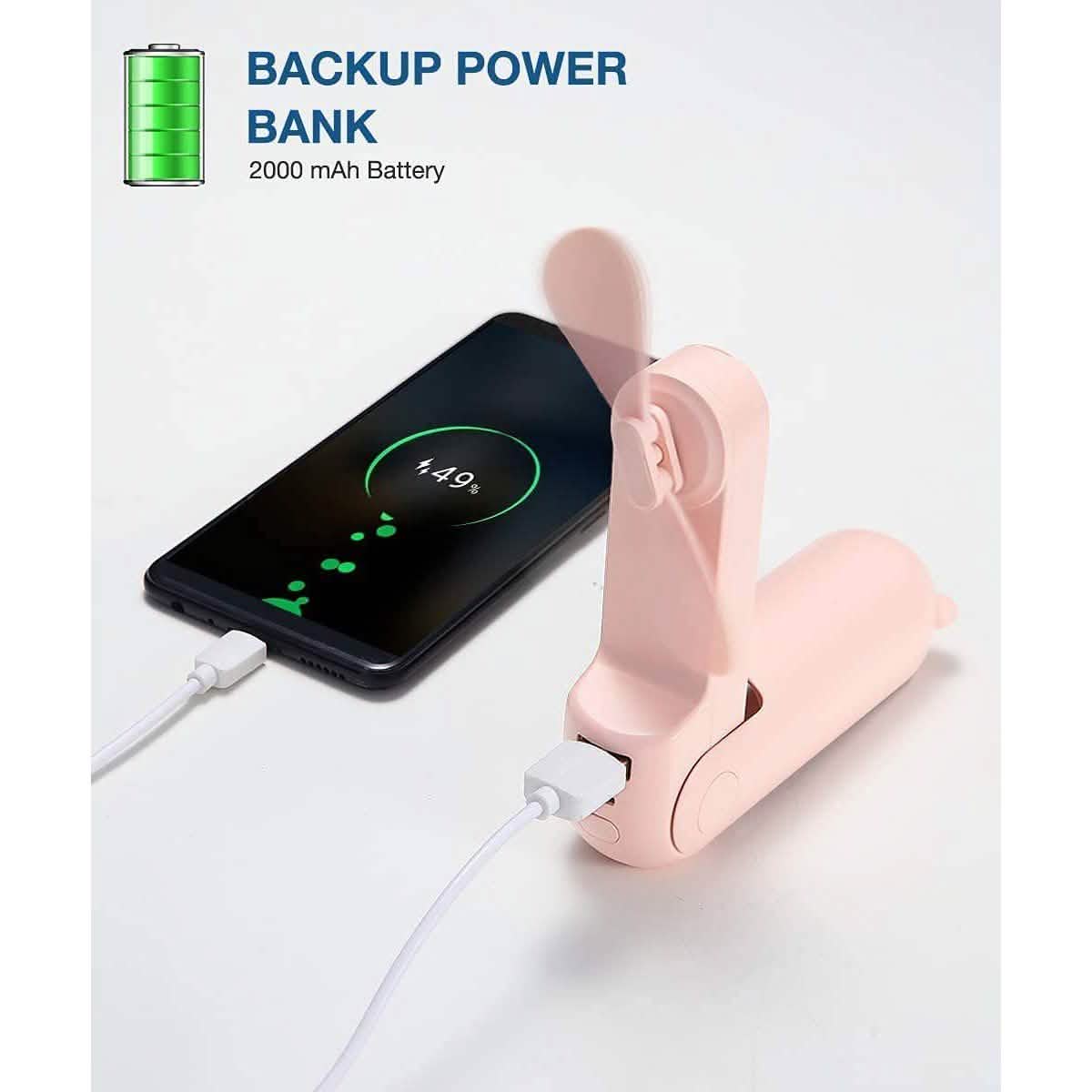 JISULIFE 3-in-1 Portable Small Pocket Fan with Power Bank