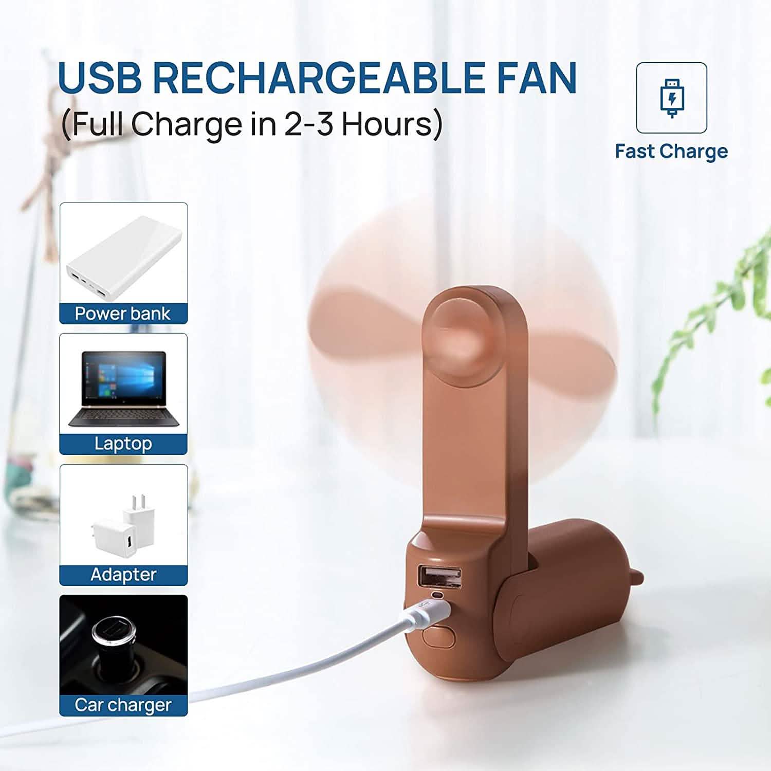 JISULIFE 3-in-1 Portable Small Pocket Fan with Power Bank