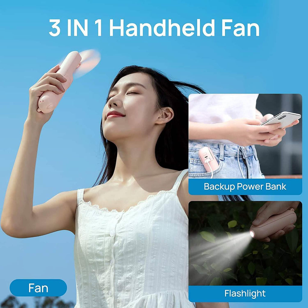 JISULIFE 3-in-1 Portable Small Pocket Fan with Power Bank