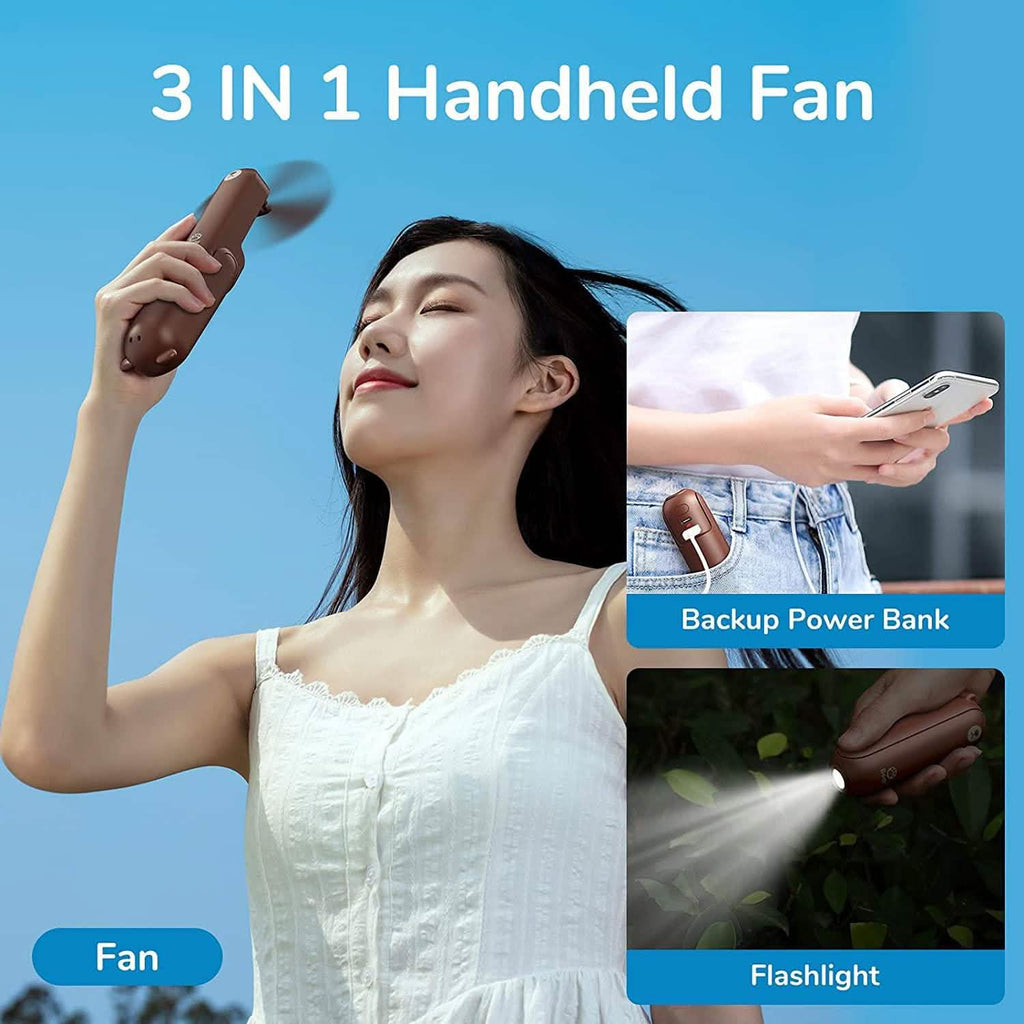 JISULIFE 3-in-1 Portable Small Pocket Fan with Power Bank