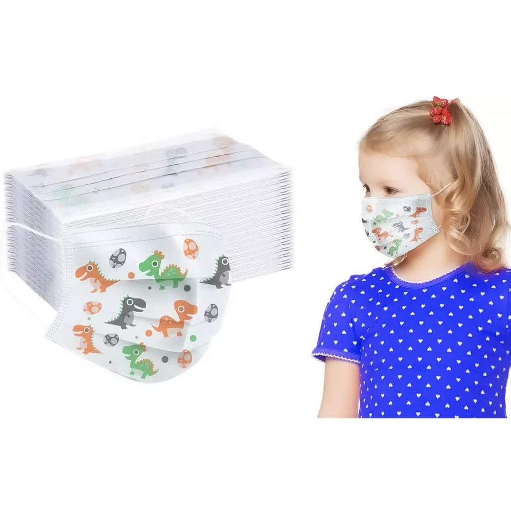 Kids 3-Ply Disposable Dinosaur Face Masks