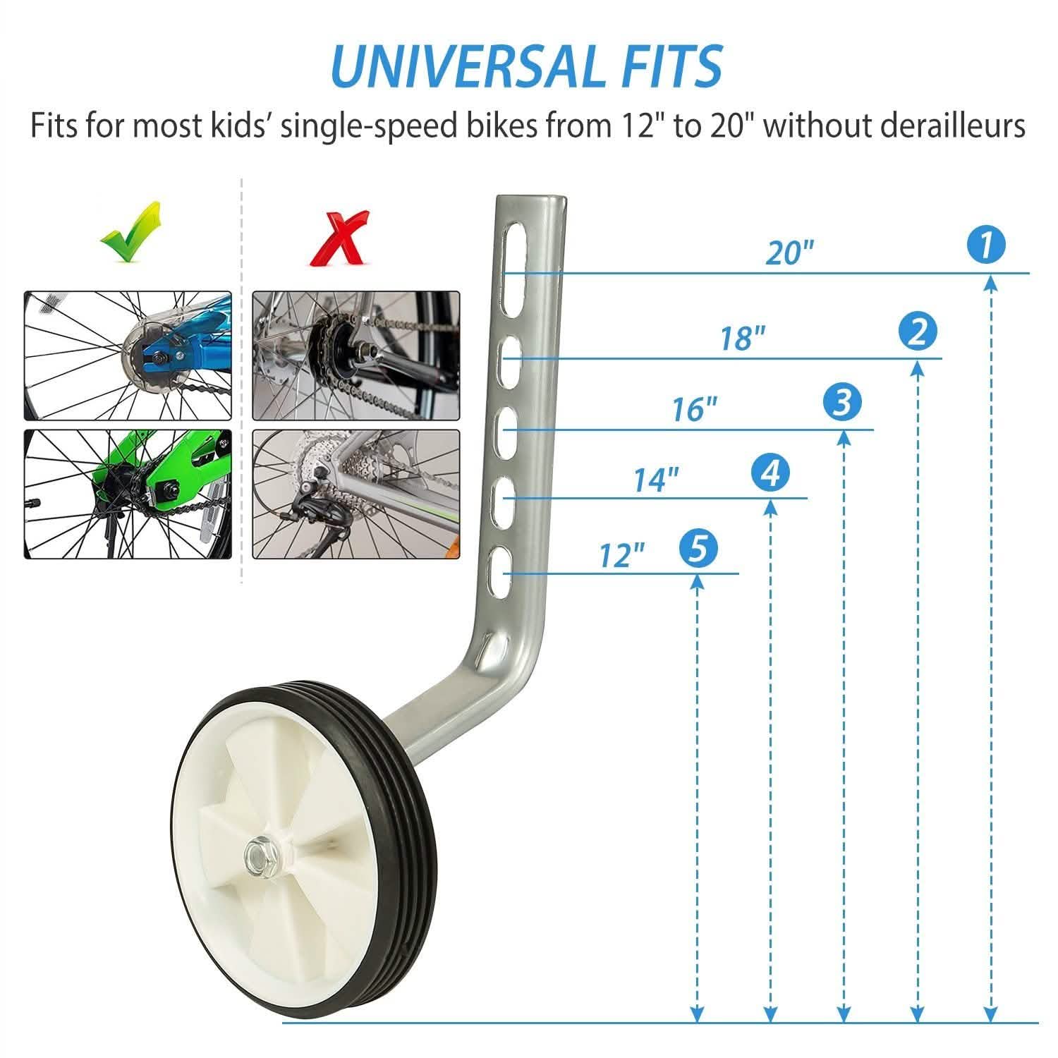 Kids Bicycle Training Wheels Adjustable for 12"-20" Bike
