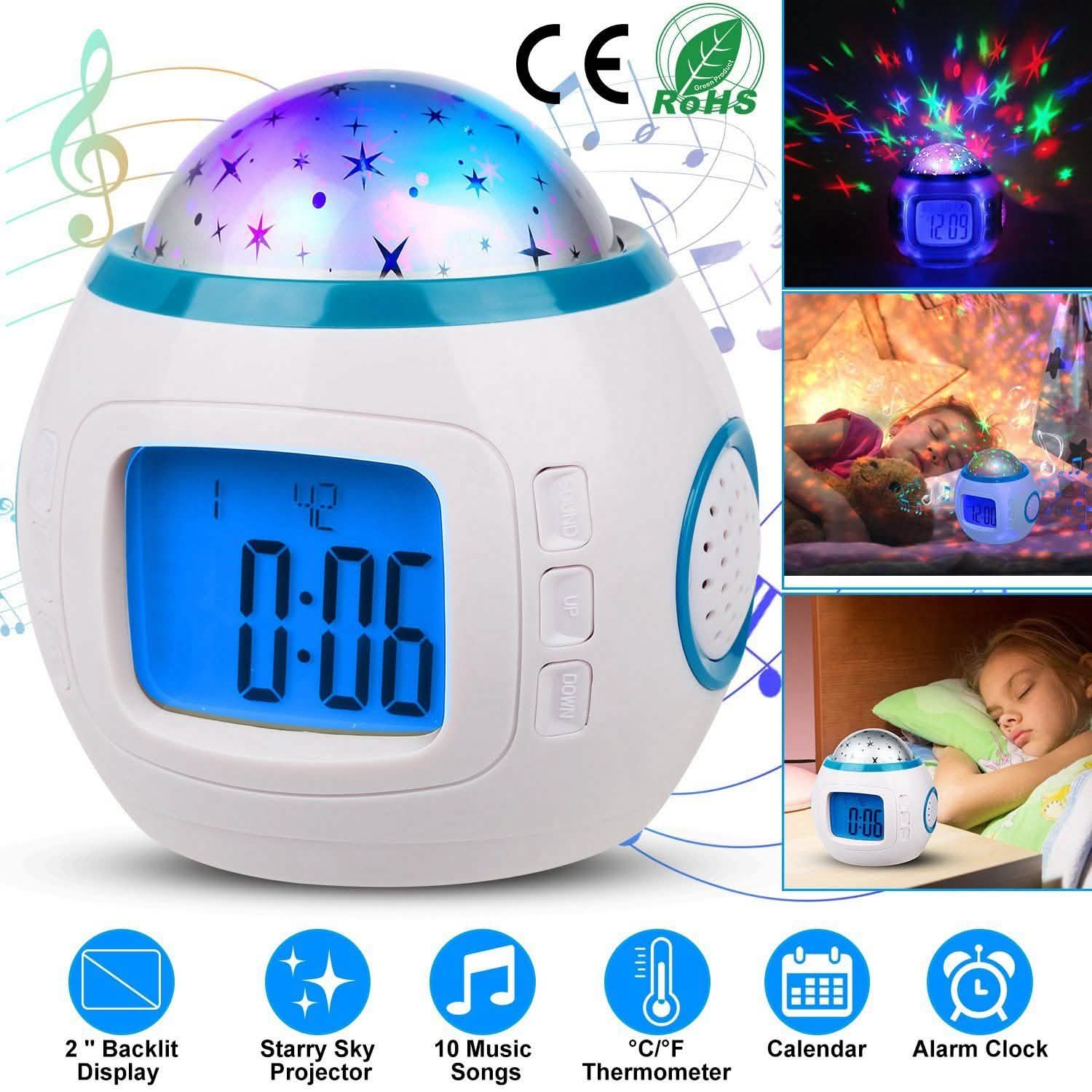 Kids Music Star Sky LED Projection Lamp Digital Alarm Clock