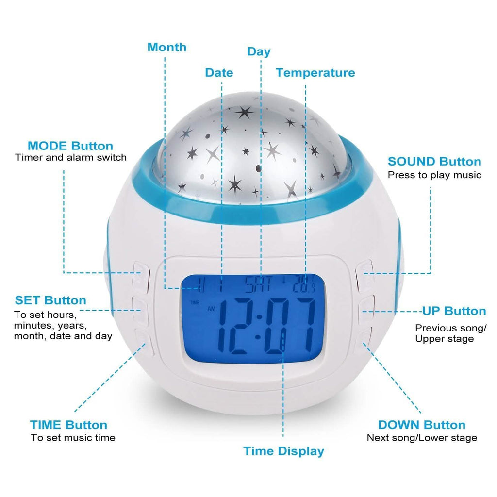 Kids Music Star Sky LED Projection Lamp Digital Alarm Clock