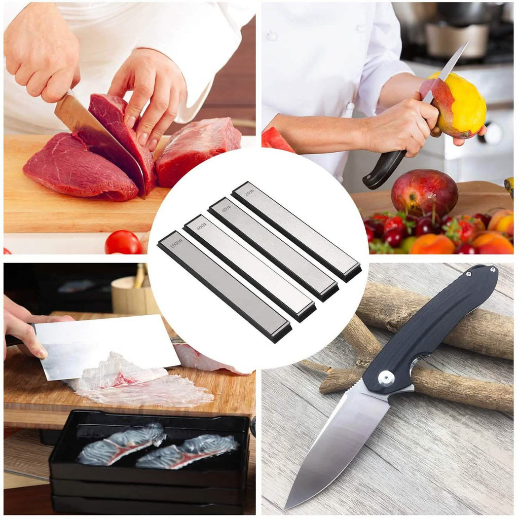 Kitchen Chef Knife Sharpener Fixed Rotation Angle with 4 Whetstones