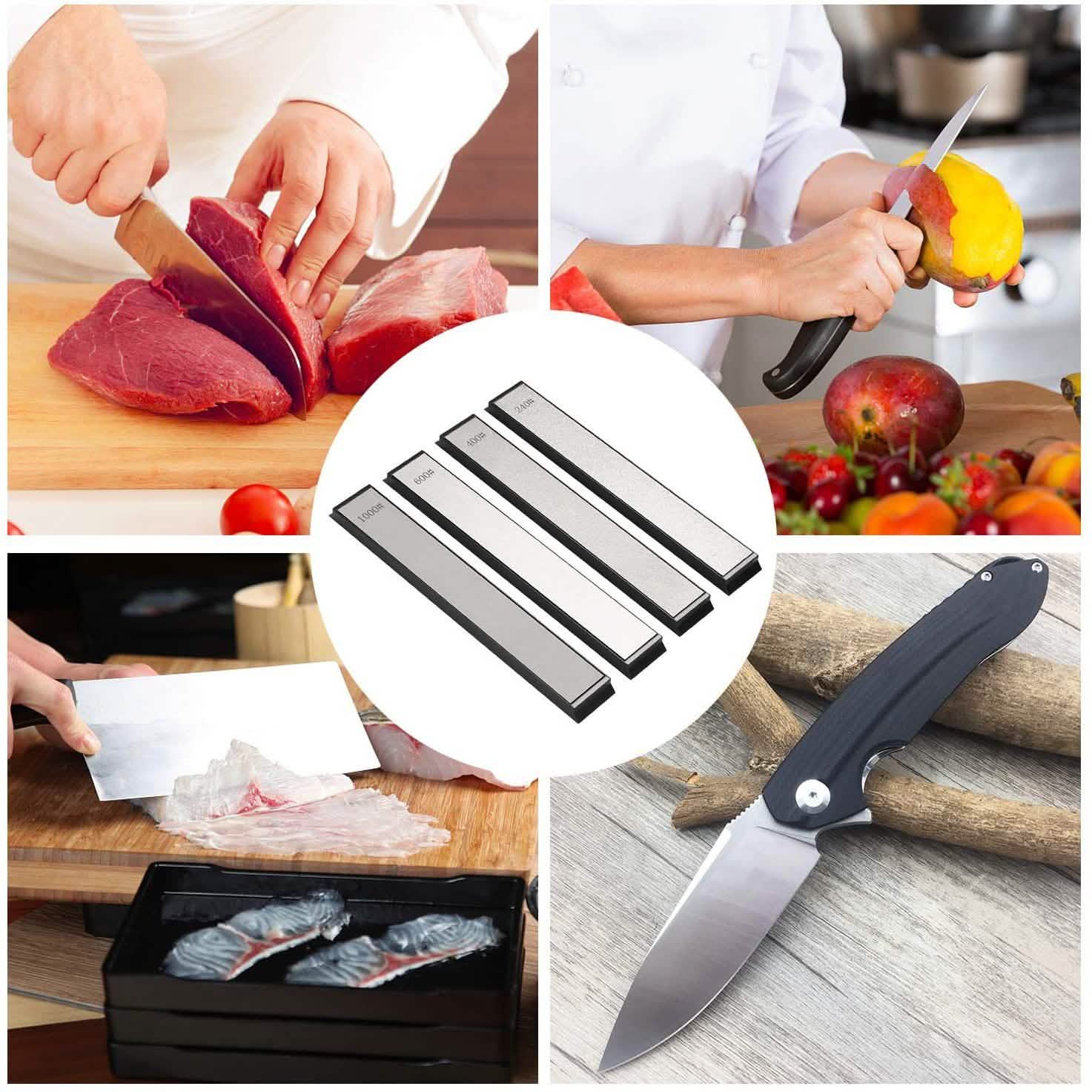 Kitchen Chef Knife Sharpener Fixed Rotation Angle with 4 Whetstones