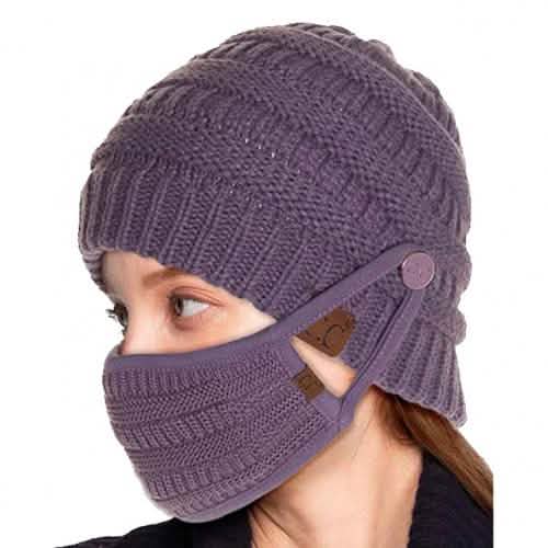 Knit Beanie with Matching Hook-On Mask