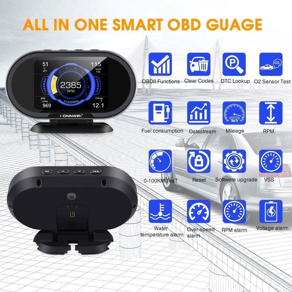 KONNWEI KW206 Car OBD2 HUD Digital Meter RPM Gauge