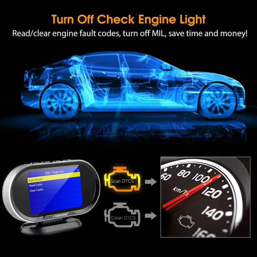KONNWEI KW206 Car OBD2 HUD Digital Meter RPM Gauge
