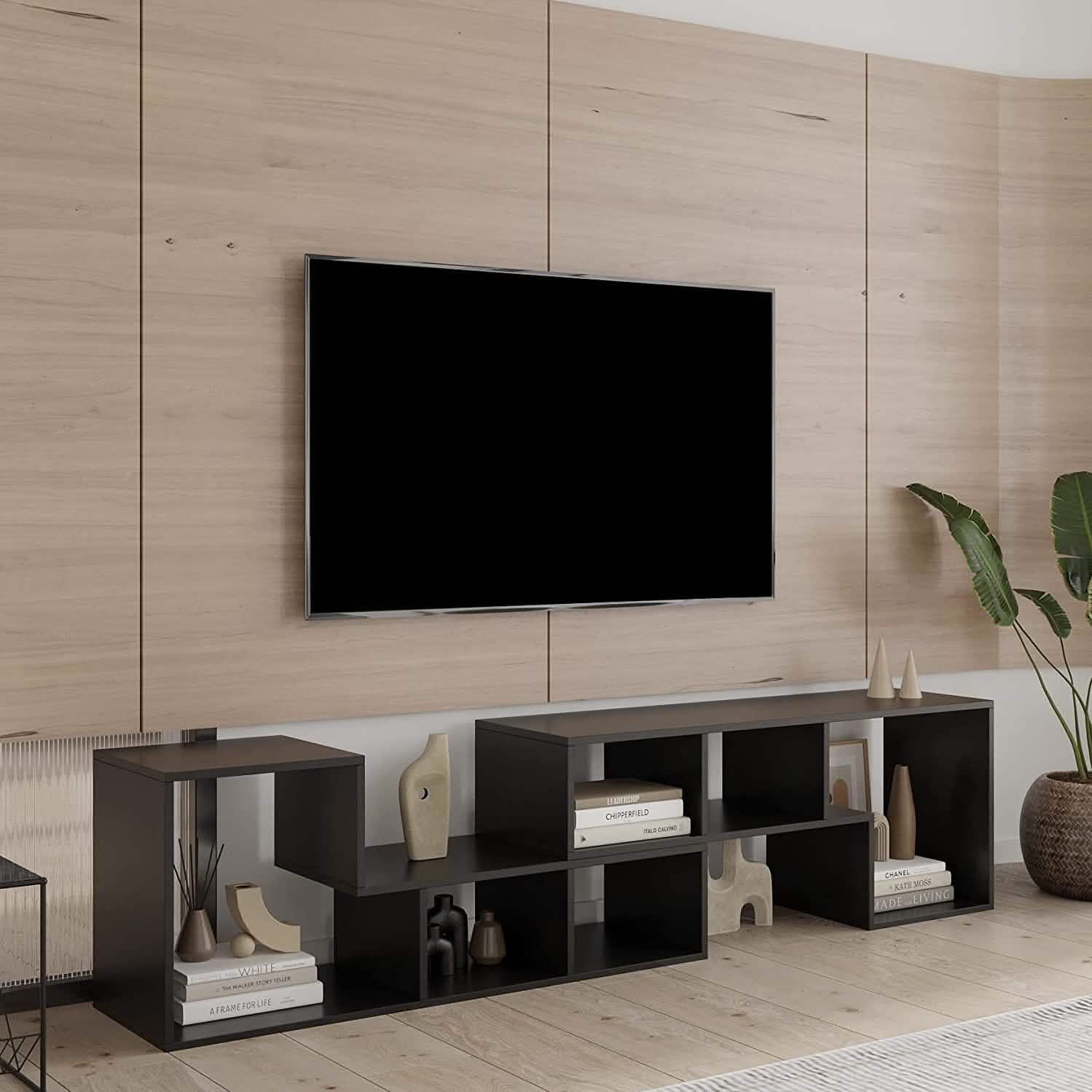 L Shape TV Console Stand Bookcase Storage Rack