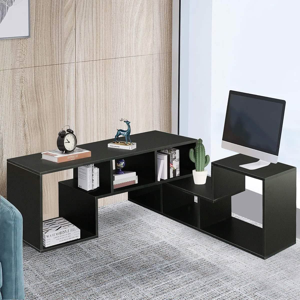 L Shape TV Console Stand Bookcase Storage Rack