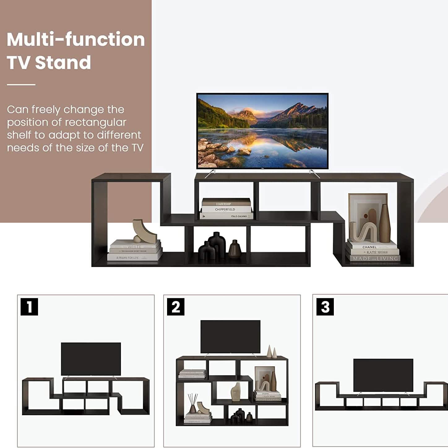 L Shape TV Console Stand Bookcase Storage Rack