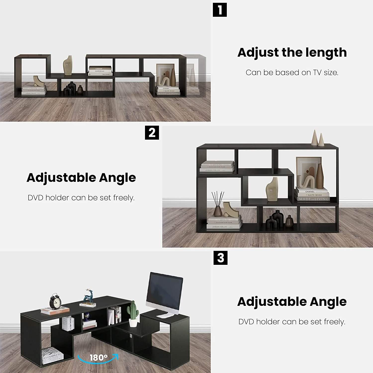 L Shape TV Console Stand Bookcase Storage Rack