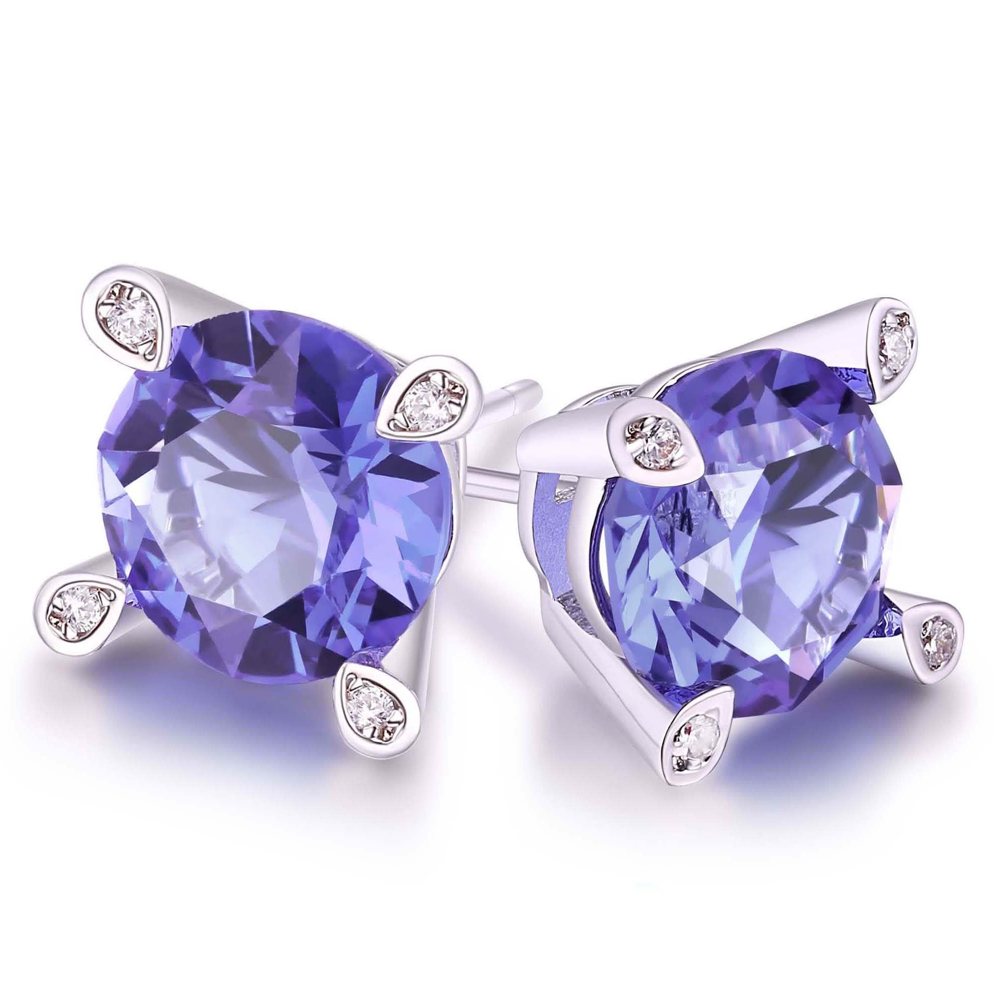 Lab Created Tanzanite Stud Earring in 18K White Gold Plating