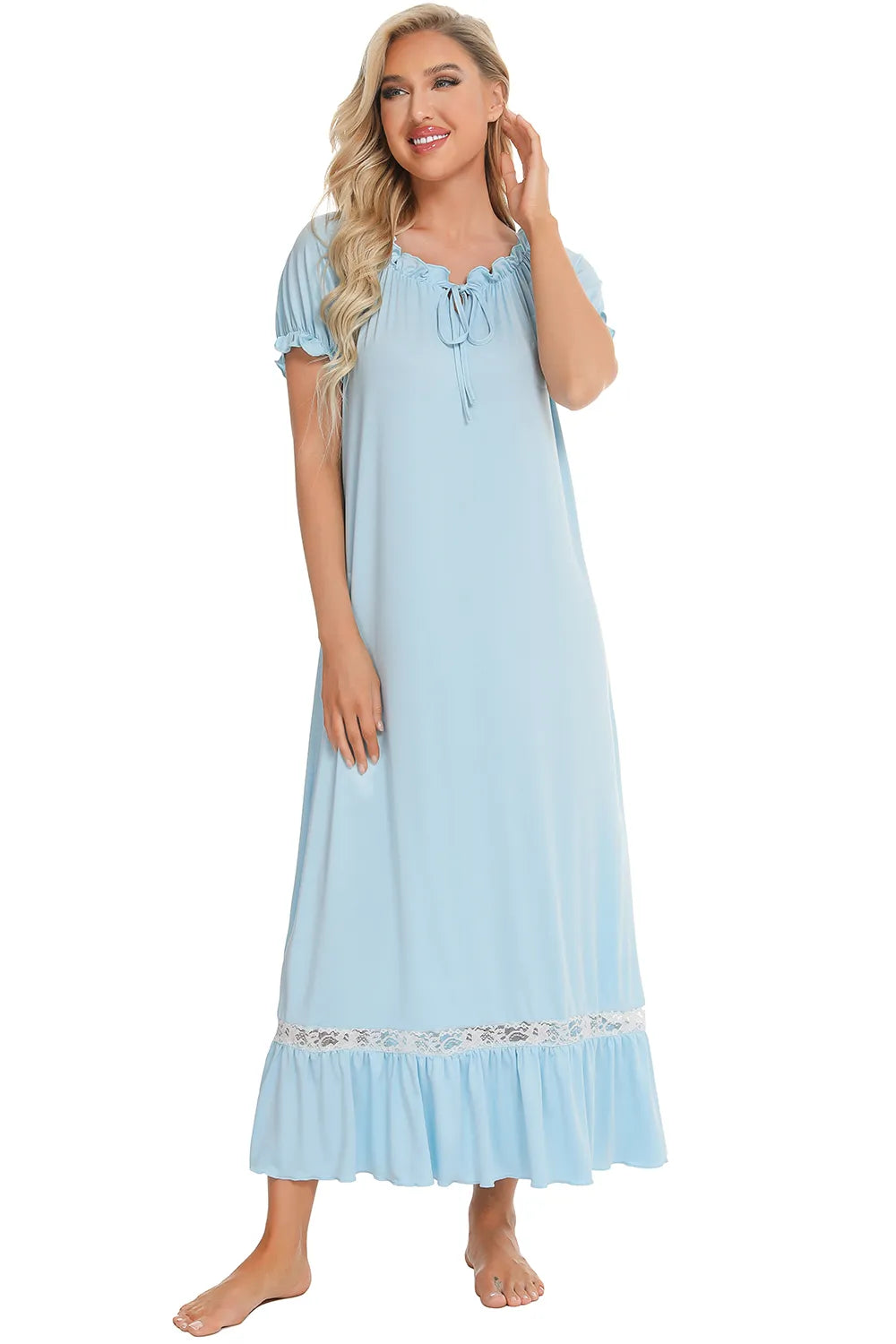 Lace Detail Short Sleeve Lounge Dress